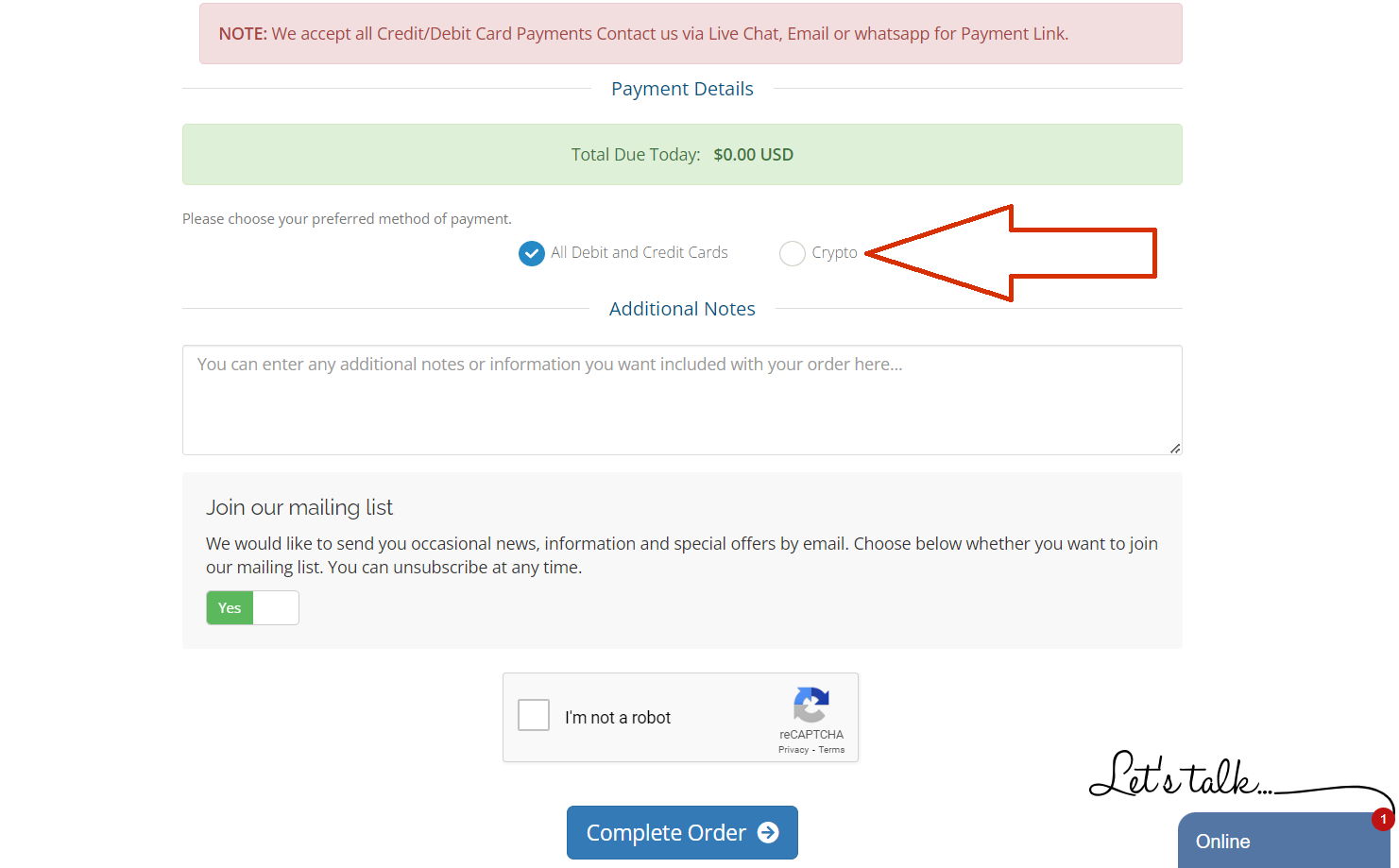 Order completion confirmation