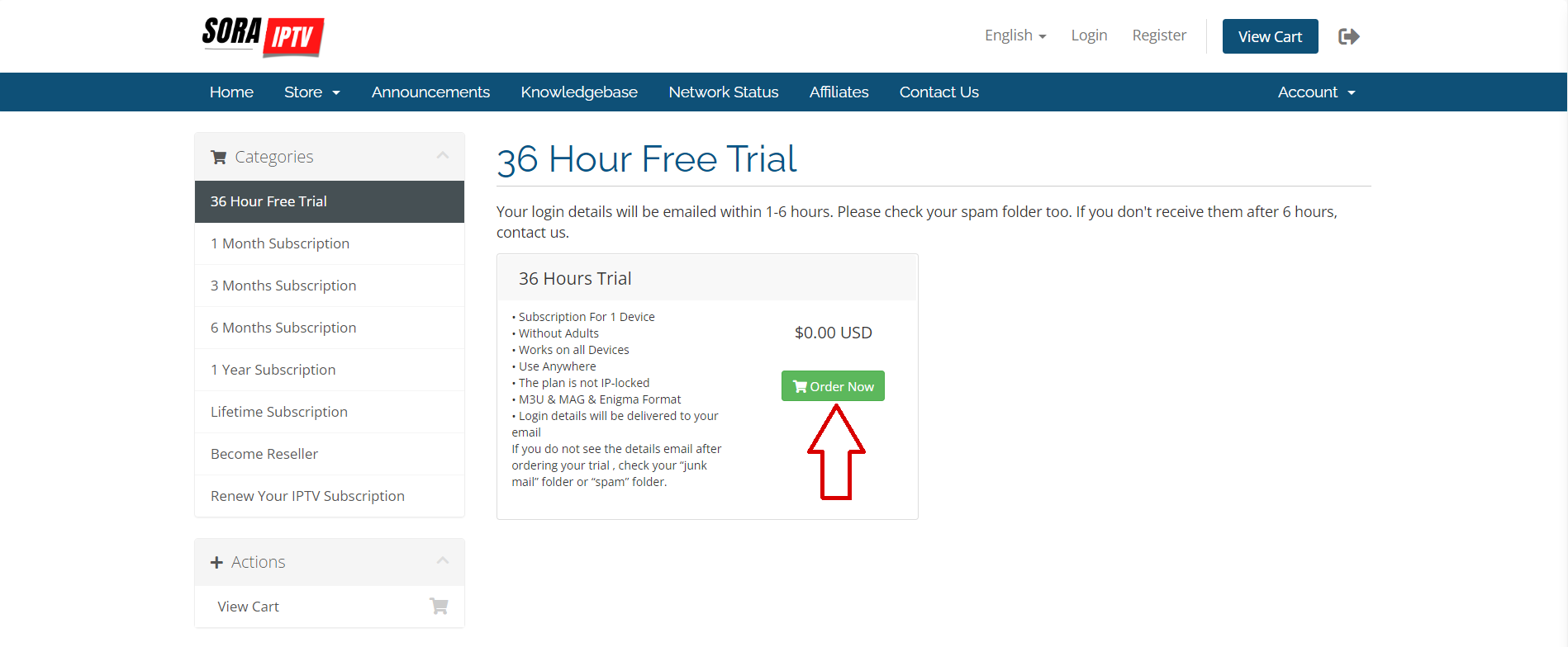 Trial page with package options