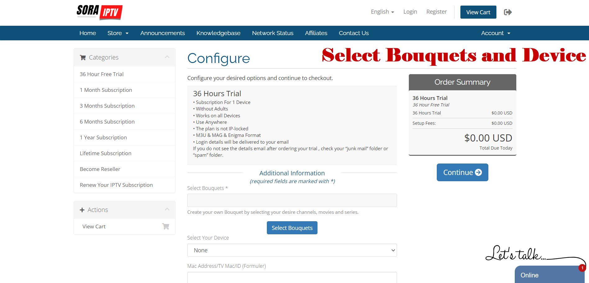 Bouquet selection screen